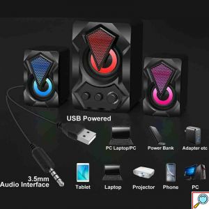 Aerbes Σετ 2 Ηχείων με Subwoofer 2.1 USB με RGB Φωτισμό για Υπολογιστές & Τηλεοράσεις