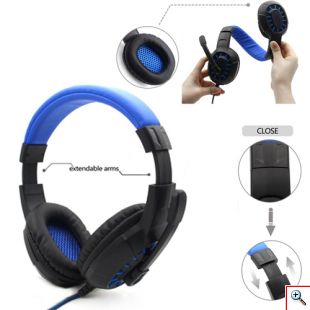 Gaming Ρυθμιζόμενα - Ελαστικά Ακουστικά Κεφαλής με Μικρόφωνο Jack 3,5mm On Ear για Υπολογιστή - Ενσύρματα PC& PS4 Headset Μπλε 