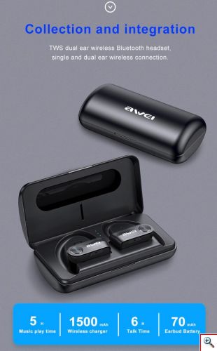 Ασύρματα Ακουστικά AWEI TWS Wireless Bluetooth Stereo Earbuds with Charging Box - Black