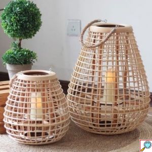 Διακοσμητικό Boho Φαναράκι Bamboo Επιδαπέδιο Καφέ 38x38x48cm