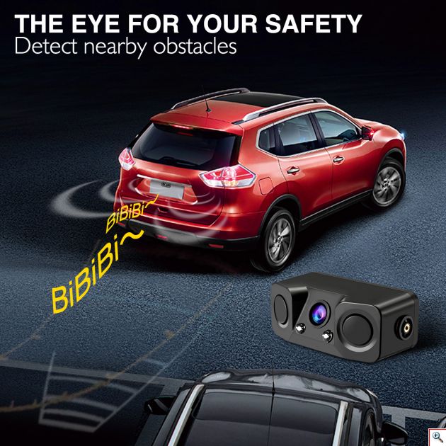Κάμερα Οπισθοπορείας με 2 Αισθητήρες Παρκαρίσματος Υψηλής Ευαισθησίας, Ηχητική Ειδοποίηση & Νυχτερινή Λήψη - Backview Camera w/ Parking Sensors