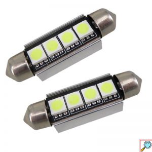 LED Αυτοκινήτου Σωληνωτός 42mm CAN BUS με 4 smd 6000Κ - Σετ 2 τμχ
