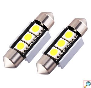 LED Αυτοκινήτου Σωληνωτός 36mm CAN BUS με 3 smd 6000Κ - Σετ 2 τμχ