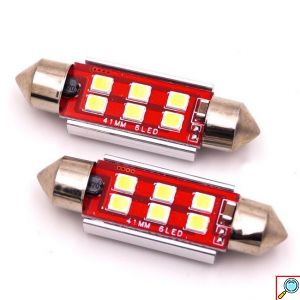 LED Σωληνωτός Αυτοκινήτου 41mm CAN BUS με 6 philips smd 6000Κ Σετ 2τμχ