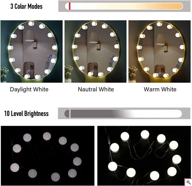 Εντυπωσιακός Led Αυτοκόλλητος Φωτισμός Τύπου Hollywood Για Καθρέπτη Μακιγιάζ Τουαλέτας με Ρυθμιζόμενο Φωτισμό USB