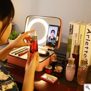 Βαλίτσα - Θήκη Μακιγιάζ με Καθρέφτη, Βάση Κινητού & Ring LED Φωτισμό USB - Cosmetic Storage Box 