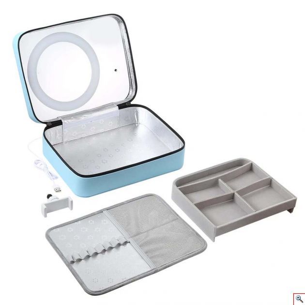 Βαλίτσα - Θήκη Μακιγιάζ με Καθρέφτη, Βάση Κινητού & Ring LED Φωτισμό USB - Cosmetic Storage Box 