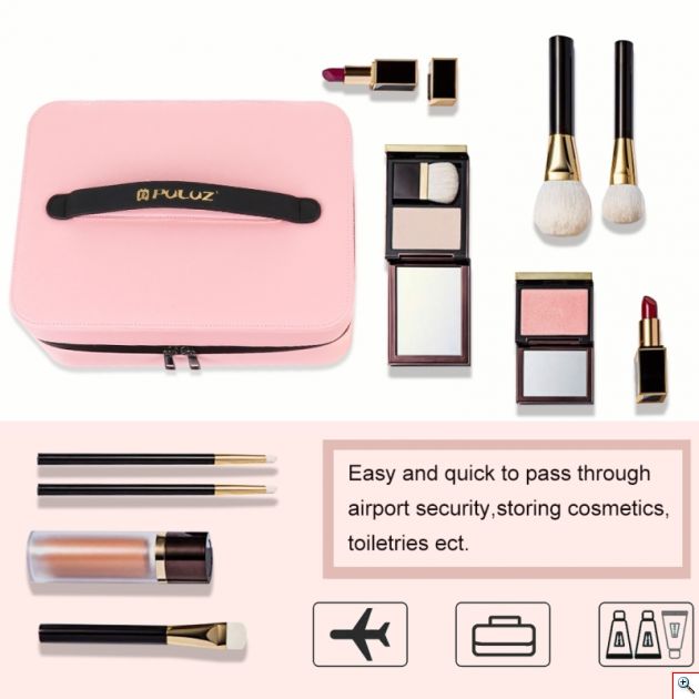 Βαλίτσα - Θήκη Μακιγιάζ με Καθρέφτη, Βάση Κινητού & Ring LED Φωτισμό USB - Cosmetic Storage Box 
