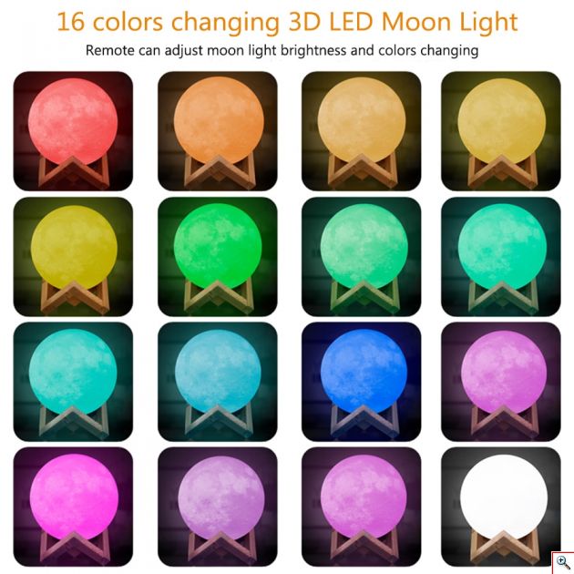 Τηλ/μενο Ανάγλυφο Φωτιστικό Αφής 3D Φεγγάρι Moon Light RGB LED Επαναφορτιζόμενο με 16 Αποχρώσεις & 4 Προγράμματα