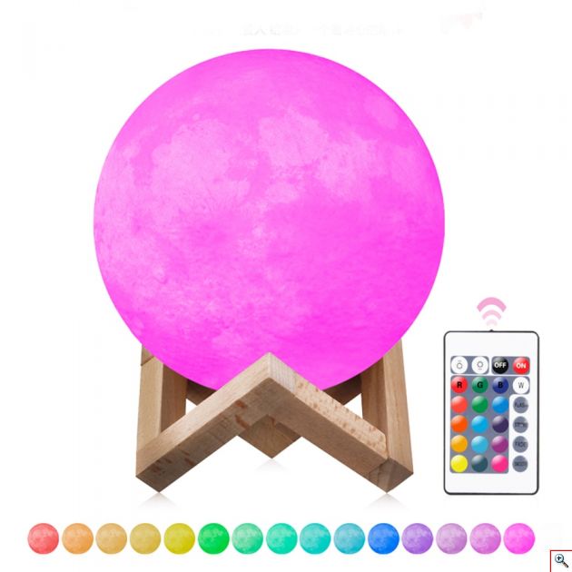 Τηλ/μενο Ανάγλυφο Φωτιστικό Αφής 3D Φεγγάρι Moon Light RGB LED Επαναφορτιζόμενο με 16 Αποχρώσεις & 4 Προγράμματα