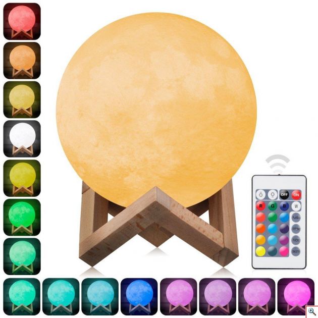 Τηλ/μενο Ανάγλυφο Φωτιστικό Αφής 3D Φεγγάρι Moon Light RGB LED Επαναφορτιζόμενο με 16 Αποχρώσεις & 4 Προγράμματα