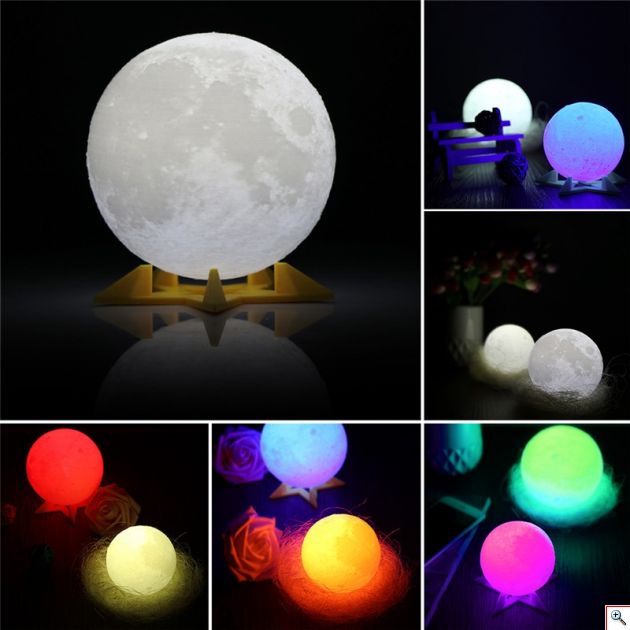 Τηλ/μενο Ανάγλυφο Φωτιστικό Αφής 3D Φεγγάρι Moon Light RGB LED Επαναφορτιζόμενο με 16 Αποχρώσεις & 4 Προγράμματα