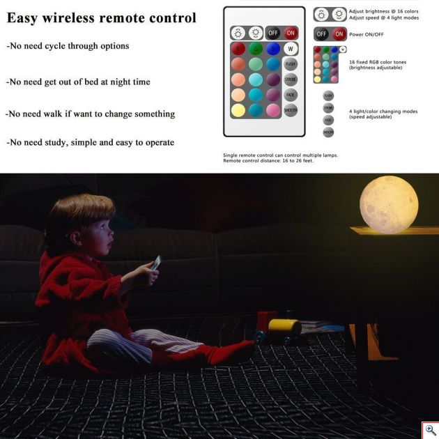 Τηλ/μενο Ανάγλυφο Φωτιστικό Αφής 3D Φεγγάρι Moon Light RGB LED Επαναφορτιζόμενο με 16 Αποχρώσεις & 4 Προγράμματα