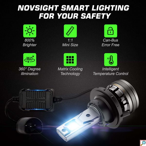 2x Novsight Λαμπτήρες LED Φώτα Πορείας Αυτοκινήτου 12/24V H13 120W (2x60W) 22000LM 6500K IP68 A500 N37