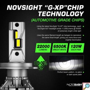 2x Novsight Λαμπτήρες LED Φώτα Πορείας Αυτοκινήτου 12/24V H4 120W (2x60W) 22000LM 6500K IP68 A500 N37