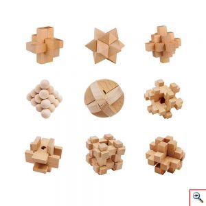 Ξύλινα Παραδοσιακά Κινέζικα Παιχνίδια – Σετ Παζλ με 9 Σχέδια Σπαζοκεφαλιές IQ Collection Busters