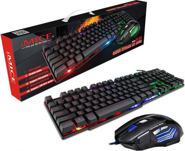 Gaming Πολυμεσικό Πληκτρολόγιο & 7D Ποντίκι Ενσύρματα USB με LED Φωτισμό - iMice Keyboard and Mouse