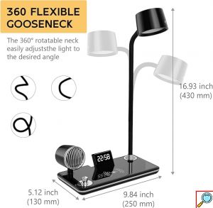4 σε 1 Επιτραπέζια Λάμπα LED με Ηχείο Bluetooth, Ασύρματο Φορτιστή 15W & Ρολόι