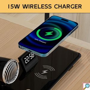 4 σε 1 Επιτραπέζια Λάμπα LED με Ηχείο Bluetooth, Ασύρματο Φορτιστή 15W & Ρολόι