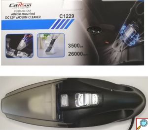 Carsun® Σκουπάκι Αυτοκινήτου Στερεών / Υγρών με Καλώδιο Αναπτήρα 12V Μαύρο
