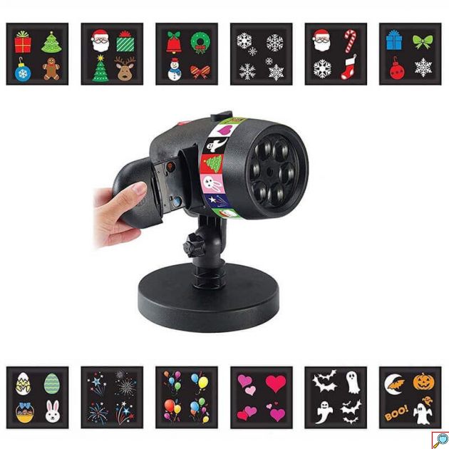 Νυχτερινός Γιορτινός Φωτισμός με 12 Θέματα Star Slides Projector για Χριστούγεννα, Πάσχα, Απόκριες, Άγιο Βαλεντίνο & Γενέθλια - Προβολέας Προτζέκτορας Σλάηντς