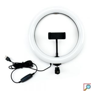Φωτογραφικό Φωτιστικό Δαχτυλίδι LED 26cm USB με Ρυθμιζόμενο Θερμό & Ψυχρό Φωτισμό - Dimmer & Βάση Στήριξης Κινητού - Ring Light