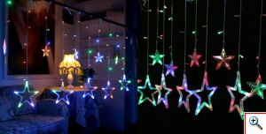 LED Χριστουγεννιάτικα Φωτάκια Ασύμμετρη Κουρτίνα 3μ σε Σχήμα Αστεριού LED Christmas Lights Star Αστέρια Πολύχρωμα RGB