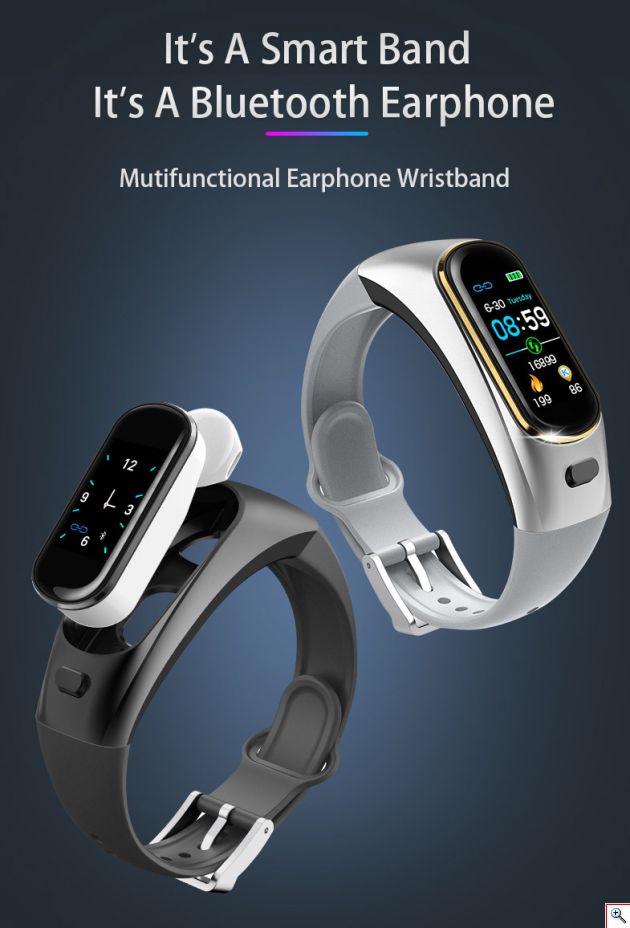 Ακουστικά Bluetooth Ασύρματα - Smart Watch & Fitness Bracelet με Tracker & Μετρητή Αρτηριακής Πίεσης