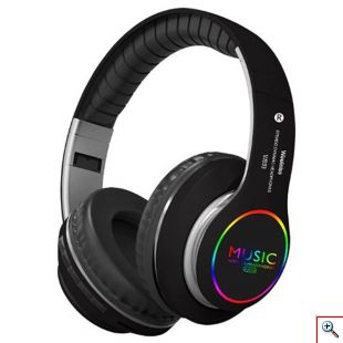 Ασύρματα & Ενσύρματα On-ear Bluetooth LED Ακουστικά - Super Bass Foldable Wireless Headphones Μαύρο