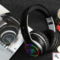 Ασύρματα & Ενσύρματα On-ear Bluetooth LED Ακουστικά - Super Bass Foldable Wireless Headphones Μαύρο