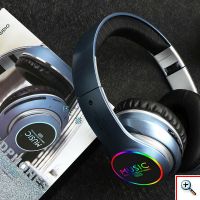 Ασύρματα & Ενσύρματα On-ear Bluetooth LED Ακουστικά - Super Bass Foldable Wireless Headphones Μαύρο