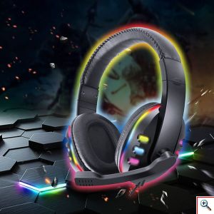 EZRA® Gaming LED Ακουστικά Κεφαλής On Ear USB με Μικρόφωνο - Wired Headset Headphones GE07