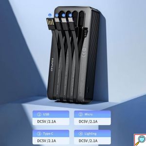 Φορητός Φορτιστής 4 σε 1 Power Bank 20000mAh με Θύρα USB-A και Θύρα USB-C Awei Μαύρο