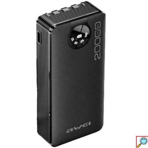 Φορητός Φορτιστής 4 σε 1 Power Bank 20000mAh με Θύρα USB-A και Θύρα USB-C Awei Μαύρο