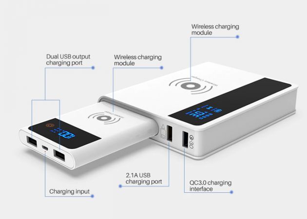 Φορτιστής Τροφοδοτικό Usb QC3.0 Με Powerbank & Ασύρματη Φόρτιση 5000mAh