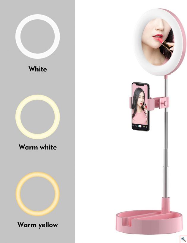 Καθρέπτης Live Streaming Μακιγιάζ με Φωτισμό Δαχτυλίδι LED με Βάση Κινητού 2 σε 1 - Πτυσσόμενο Φωτογραφικό Δαχτυλίδι Make up Mirror w/ Ring light