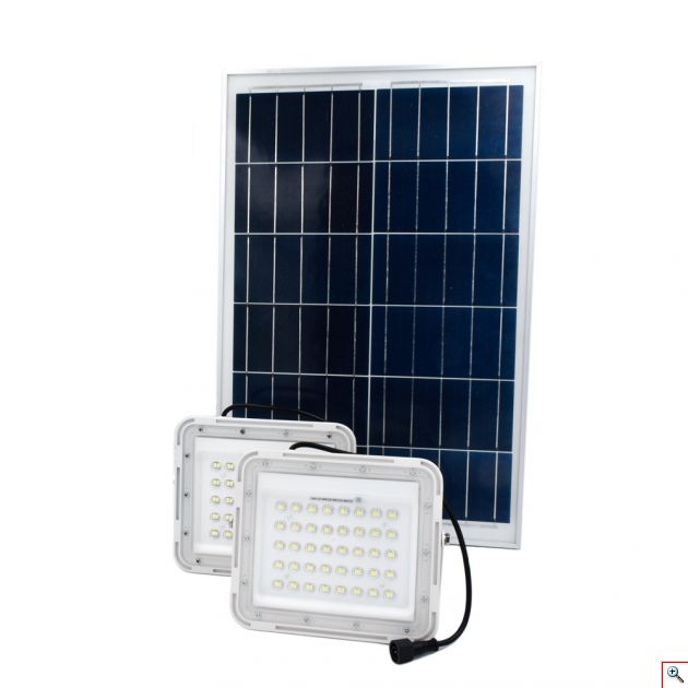 Ηλιακοί Προβολείς LED 100W IP67 με Τηλεχειρισμό OEM 2τμχ & Φωτοβολταϊκό Πάνελ – Λευκό