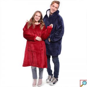 Cuddly Φλις Κουβέρτα με Μανίκια, Κουκούλα & Ζεστό Γουνάκι - Oversized Φούτερ για το σπίτι
