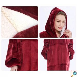 Cuddly Φλις Κουβέρτα με Μανίκια, Κουκούλα & Ζεστό Γουνάκι - Oversized Φούτερ για το σπίτι