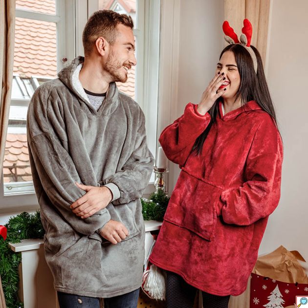 Cuddly Φλις Κουβέρτα με Μανίκια, Κουκούλα & Ζεστό Γουνάκι - Oversized Φούτερ για το σπίτι