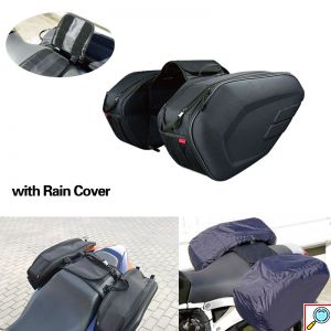 Σετ 2 Universal Επεκτεινόμενα Σαμάρια - Πλαϊνές Βαλίτσες Ανακλαστικές Μηχανής / Μοτοσυκλέτας 36 - 58L με Αδιάβροχο Κάλυμμα Oxford Fiber 600D Μαύρο