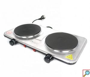 Επιτραπέζια Διπλή Εστία Εμαγιέ - Ηλεκτρικό Μάτι 2 Θέσεων Sokany Γκρι