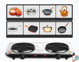 Επιτραπέζια Διπλή Εστία Εμαγιέ - Ηλεκτρικό Μάτι 2 Θέσεων Sokany Γκρι