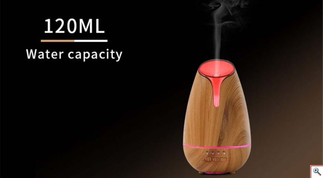 Υγραντήρας Υπερήχων & Συσκευή Αρωματοθεραπείας με Χρονοδιακόπτη & RGB LED Φωτισμό 120ml - Aroma Diffuser Χρώμα Φυσικό Ξύλου 