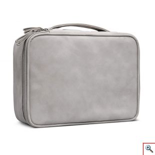 Μαλακό Αδιάβροχο Βελουτέ Τσαντάκι - Νεσεσέρ για Μακιγιάζ - Grey Velvet Makeup Bag