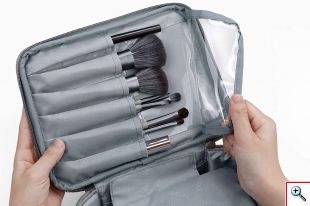 Μαλακό Αδιάβροχο Βελουτέ Τσαντάκι - Νεσεσέρ για Μακιγιάζ - Grey Velvet Makeup Bag