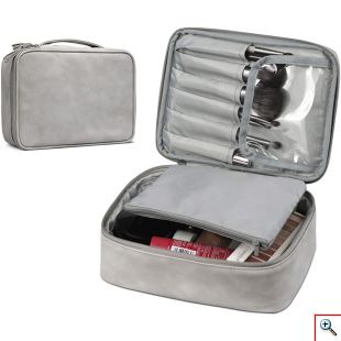 Μαλακό Αδιάβροχο Βελουτέ Τσαντάκι - Νεσεσέρ για Μακιγιάζ - Grey Velvet Makeup Bag