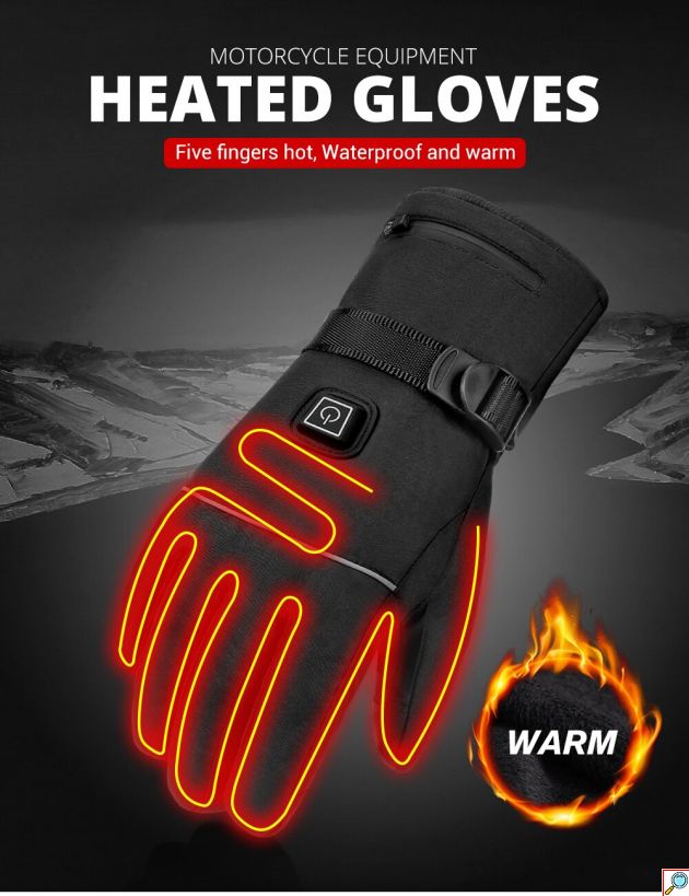 Warmhandz Ταχύ Θερμαινόμενα Ηλεκτρικά Αδιάβροχα Γάντια για Αναβάτη Μηχανής / Μοτοσυκλέτας με Ανακλαστικό Φωτός, 3 Λειτουργίες & Επαναφορτιζόμενες Μπαταρίες USB 4000mAh - One Size Μαύρο