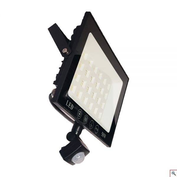 Ultra Slim Προβολέας SMD LED 50w Ip66 με Ανιχνευτή Κίνησης Λευκό 6000K Υψηλής Φωτεινότητας και Χαμηλής Κατανάλωσης 