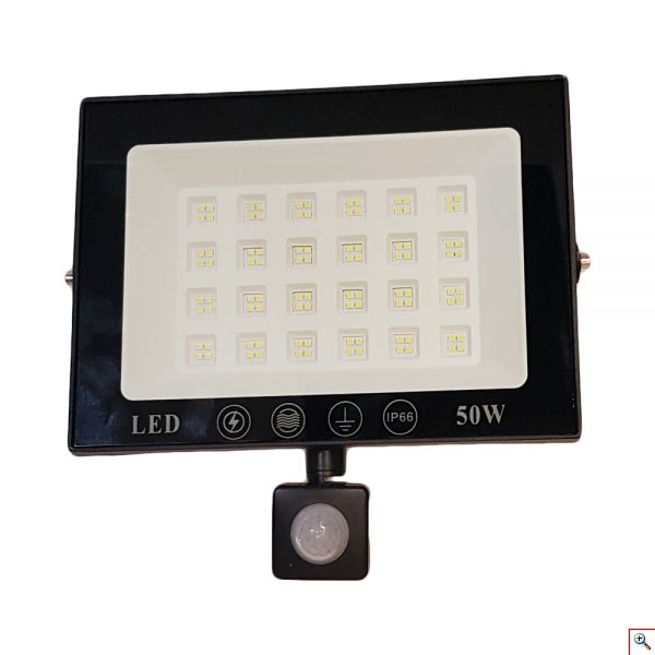 Ultra Slim Προβολέας SMD LED 50w Ip66 με Ανιχνευτή Κίνησης Λευκό 6000K Υψηλής Φωτεινότητας και Χαμηλής Κατανάλωσης 